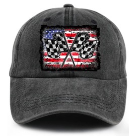Gomcdlwn Racing Gifts for Car Guys, American Flag Race Car Hats for Men Women, Vintage Adjustable Cotton Checkered Flag Racing Baseball Cap, Funny Birthday Gifts for Car Lovers, New Driver, Racer