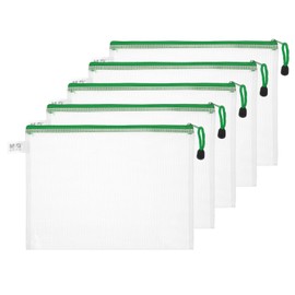 PATIKIL Mesh Zipper Pouch Bag 11.42"x8.66", 5pcs Waterproof File Bag B5 Letter Size Document Organizing Storage for Office Puzzle Cosmetic Travel, PVC Green