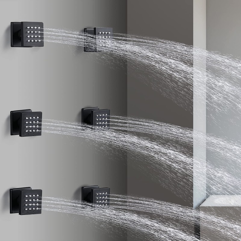 HOMEDEC Brass Square Shower Body Spray Jets Head (Matte Black,