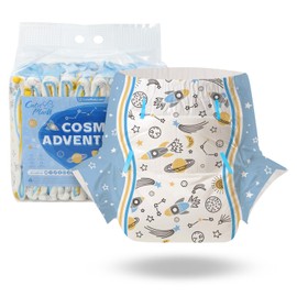 CutiePlusU Adult Nappies, Pack of 10, Disposable Incontinence Briefs with Tabs for Women and Men, Maximum Absorbency Overnight Cosmic Adventurer (Medium 28 - 38 inches)