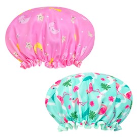 2 Pcs Duschhaube Kinder Elastische Band Doppelte Schichten Wasserdicht Duschhaube Damen Badehaube Damen Dusche Kappe Mit Gerafften Rand Bedecken Ohren Für Lange Kurze Lockiges Haar