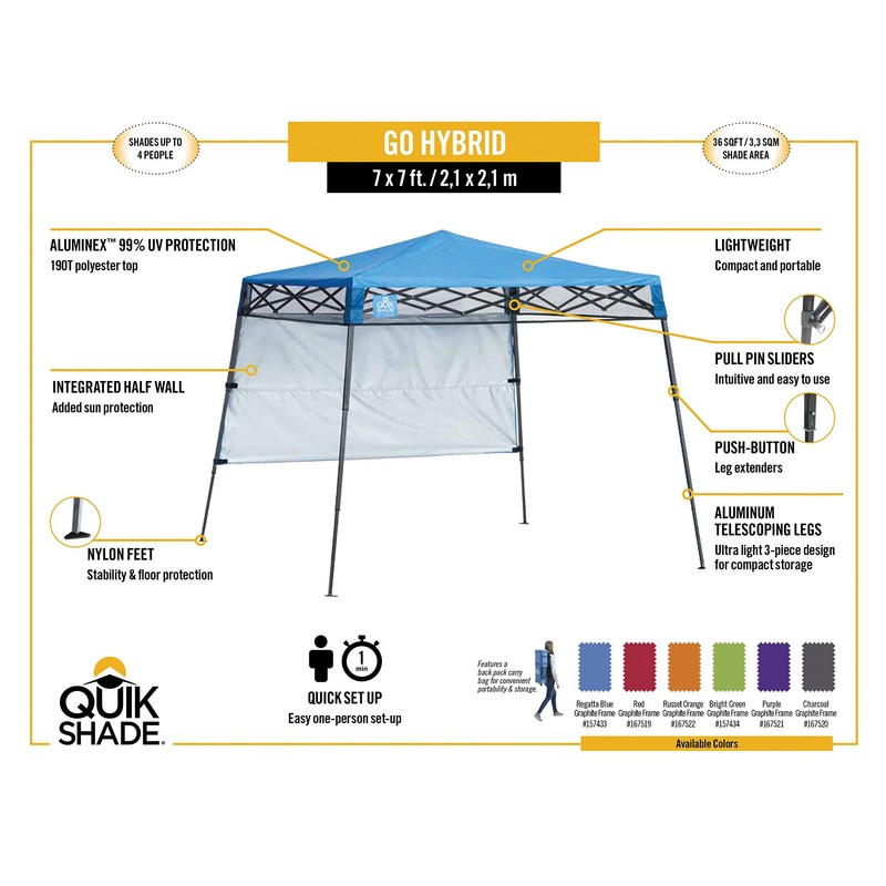 Quik Shade Go Hybrid 6' x 6' Sun Protection Pop-Up