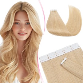 Tape Extensions Real Hair 20 Pieces 50 cm Natural Blonde Remy Invisible Hair Tape-In Hair Extensions Natural 50 g 20 Inches #24 Straight Real Hair Skin Weft Tape