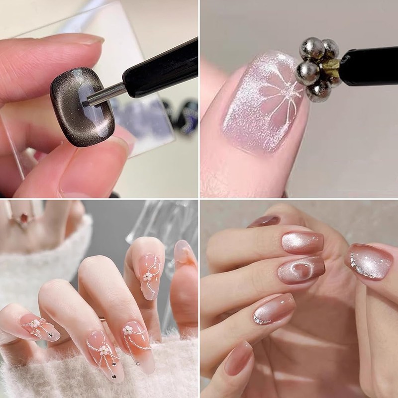 サムコス 3Dキャッツアイネイルアートペン 3点セット ダブルヘッド ネイル用マグネット Y字型キティンアイネイルマグネットツール スティック ハート型ネイル効果 爪のスタイリングエイド 初心者