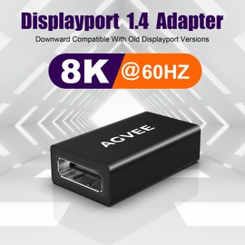 AGVEE 2 Pack Displayport Coupler Adapter, Alloy Shell 8K HDR Displayport (DP) 1.4 Female to Female Extender Extension Connetor Converter, Backward Compatible with 1.3 1.2 1.1, Black