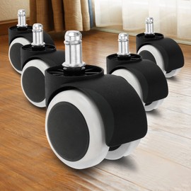 Mgoodoo Gaming Chair Wheels, 2'' Rubber Office Chair Casters for Carpet Hardwood Floor, Set of 5, White, Universal Fit, Heavy Duty