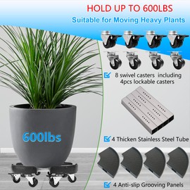 CASIMR Plant Stand with Wheels, Heavy Duty Plant Caddy with 8 Twin Casters, Adjustable 15-20 Inch Indoor Outdoor Large Rolling Plant Stand Planter Cart Dolly for Flowerpot, 600lbs Capacity