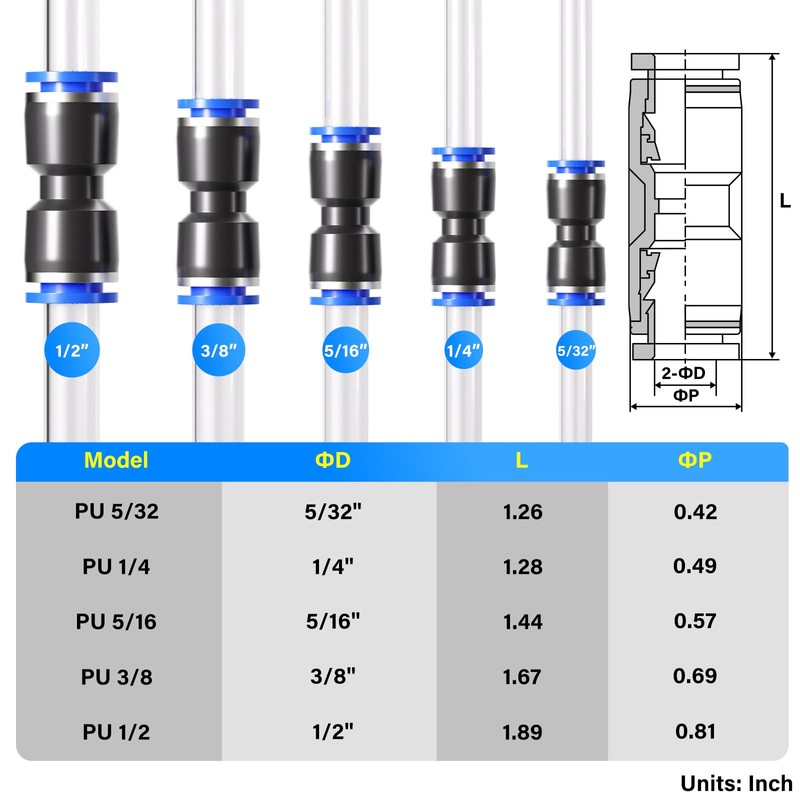 TAILONZ PNEUMATIC 30 pcs Straight Push Connectors Plastic Quick Release