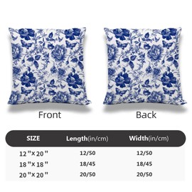 NOCTILYRA Blue and White Porcelain Floral Throw Pillow Covers 18x18 Set of 2 Vintage Chinoiserie Short Plush Pillows Case Butterfly Square Cushion Cover Decorative Pillowcases for Couch Bed