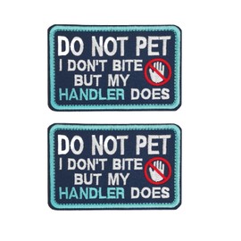 2 Packs Service Dog Do Not Pet I Don't Bite But My Handler Does Patch, Dog Vests, Harnesses Emblem, Hook and Loop, Embroidered Patch for Medium and Large Dog,Working Dogs Warning Vest Collar