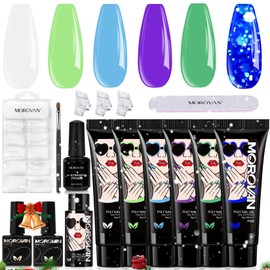 Morovan Kit de uñas de poligel, kit de extensión de uñas de gel de 6 colores, kit de inicio de gel de uñas todo en uno, kit de inicio con solución deslizante, imprimación de uñas, kit de arte de uñas de gel de construcción profesional, kit de arte de uña