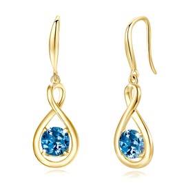 FANCIME London Blue Topaz Dangle Drop Earrings 925 Sterling Silver Yellow Gold Plated Infinity November December Birthstone Earring Fine Jewelry Birthday Gifts for Her Women