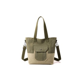 CORIOS Canvas Shoulder Bag Women's Handbag Multifunctional Tote Bag Casual Tote Bag Small Capacity Handbag for School Shopper Travel Work, Green, Retro