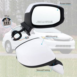 Lqito Right Passenger Side Mirror Compatible With 2012 2013 2014 2015 Honda CIVIC With Manual Folding Power Glass Non-Heated Without Turn Signal White Replace#76202TR0A01(3Pins)
