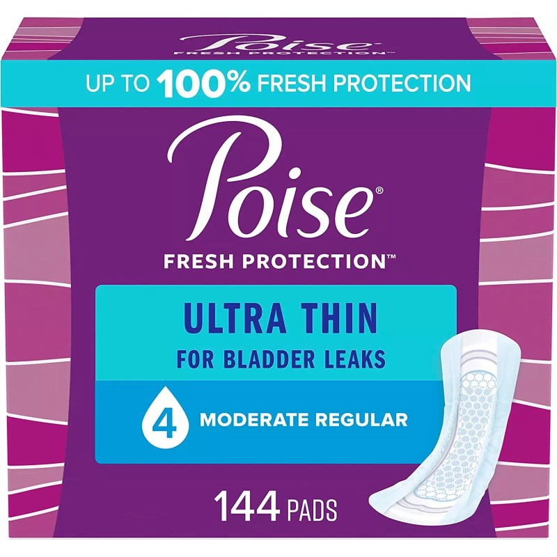Poise Ultra Thin Incontinence Pads for Women Light Moderate Maximum
