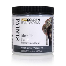 GOLDEN PAINTWORKS Metallic Paint, 8 oz Jar, Bright Silver, Professional Acrylic Paint, Decorative