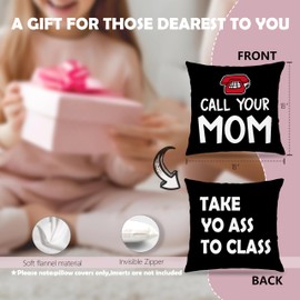 Pleonox College Dorm Decor, Funny Call Your Mom Pillow Covers 18x18 Double-Sided, Back to School Gifts for Students, Gifts for College Students Girls Boys Freshmen, Dorm Room Accessories（Black）