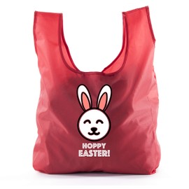 Easter Basket Bags, Bulk Reusable Grocery Bags, Easter Egg Hunt Tote Bags - Hoppy Easter - Red CA2650EasterDTG S3