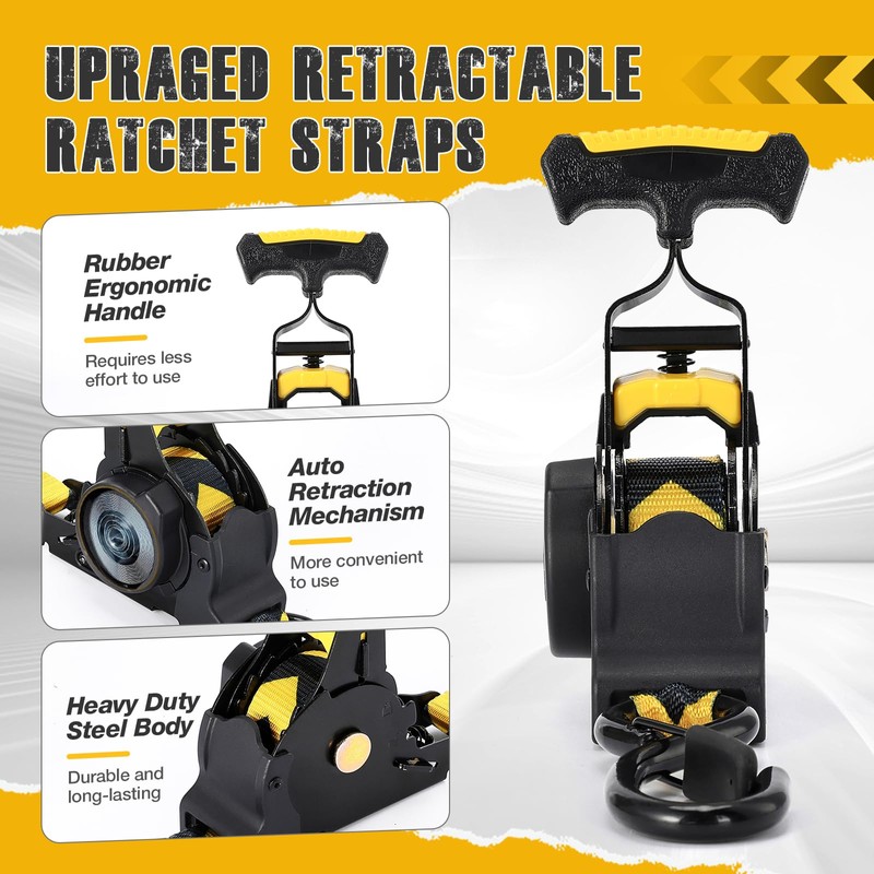 Koalafast 2 Pack Retractable Ratchet Straps Heavy Duty, 1" x