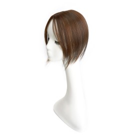 10" Clip in Bangs Hand-tied Base, 360° Clip In Hair Topper No Bangs Upgrade Handmade Hair Extensions (Light Brown)