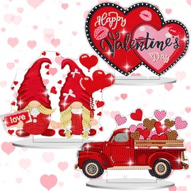 delaimastor 3Pcs Valentine's Day Diamond Art Tabletop Decorations Valentine's Day Diamond Painting DIY Diamond Art Kits for Valentines Day Decorations Art Adults Beginners DIY Home Wall Decor