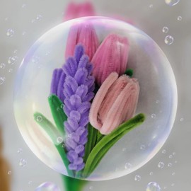 Oeaesahr Handmade Crochet Flower Bouquet, Crochet Bouquet Kit Tulips Hyacinth with Greeting Card, Artificial Knitted Flowers with Exquisite Wrap for Christmas Birthday Home Decor