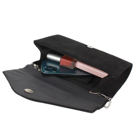 MEGAUK Women's Clutch Elegant Evening Bag Suede Handbag Envelope Bag Clutch Bag with Chain for Wedding Prom Party, 07078 Black