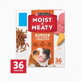 Burger with Cheddar Cheese Flavor Dry Soft Dog Food Pouches, Made with Real Beef, 100% Complete & Balanced Nutrition for Adult Dogs - 36 Pouches
