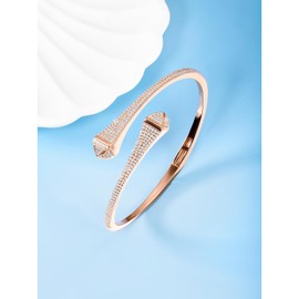 Aheli Rose Gold Plated Cubic Zirconia Studded Fancy Kada Bracelet Stylish Contemporary Jewellery Gift for Women