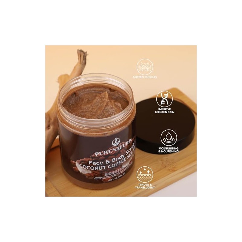PureNaturis- Exfoliante de sal marina, café y coco exfoliante e