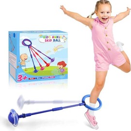 Ankle Skip Ball for Kids - New Upgrades Foldable Flash Wheel Skip It Ball, Outdoor Game Toys for Kids & Adults - Color: Blue