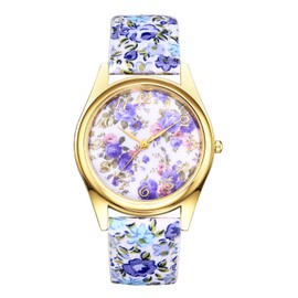 Avaner Women's Leather Wrist Watches Ladies Large Face Floral Printed Analog Quartz Watch