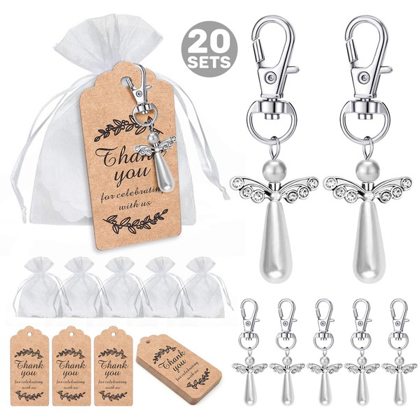 MOVINPE Party Favors Angel Keychains 20 Sets, 20 Keychains, 20 Organza Bags Gift, 20 Thank You Tags, Guest Favors for Baby Shower, Bridal Shower, Wedding, Party Favors, Graduation
