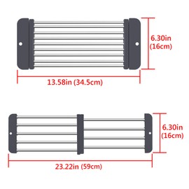 TOCCOOL Expandable Dish Drying Rack, 2 Pcs Adjustable Over Sink Dish Drainer for Kitchen Utensils, Fruits, Vegetables - Stainless Steel, Non-Slip, Space-Saving Design (Grey)
