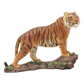 Ebros 7.25" Long Orange Bengal Tiger On Rock Statue Giant Cat Wild Animal Decorative Figurine