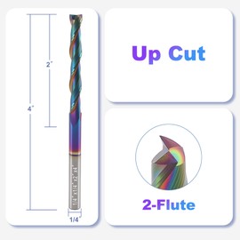 BFVV Extra Long Upcut Spiral Router Bit 1/4 inch Shank, 1/4 Inch Cutting Diameter, 2 Inch Cutting Length with DLC Coating, 4 Inch Overall Length - Solid Carbide CNC End Mills for Wood Carving