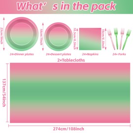 98Pcs Witch Party Supplies Gradient Pink and Green Paper Plates Napkins Tablecloth Witch Movie Birthday Themed Disposable Dessert Cake Tableware Set for Kids Baby Shower Party Decorations Serves 24