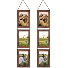 EYMPEU 10 x 15 Collage Triple Hanging Picture Frame Set, Rustic 6 Open Vertical Frames Made to Display 10 x 15 cm Photo Postcard for Wall Decoration, Brown