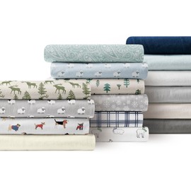 Brielle Home Flannel Sheet Set Cotton Soft Warm & Cozy Modern Chic with Elastic Deep Pockets, King, Dogs White