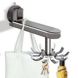 Suction Cup Rotating Utensil Shelf Wall Mounted 360 Degree Rotating Hook, Utensil Shelf (10 Rotatable Hooks), Spoon and Pot Lid, Metal Utensil Hanger