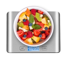 himaly Küchenwaage digital aus Edelstahl Professionelle Waage (5kg Maximalgewicht), Tara-Funktion, aus Edelstahl mit großem LCD-Display für Backen & Kochen