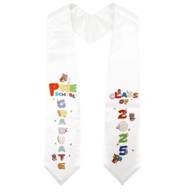 GraduationMall Class of 2025 Preschool Graduation Stole Kids Owl Printed Graduation Sash Gifts for Child White 50" Long