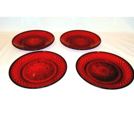 Luminarc 2004 Holiday Plates Set of 4 Red Glass 8" NEW Dessert Lunch Salad
