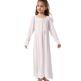 Girls' Princess Nightgowns Lace Sleep Dress Kids Sleepwear 3-12 Years White