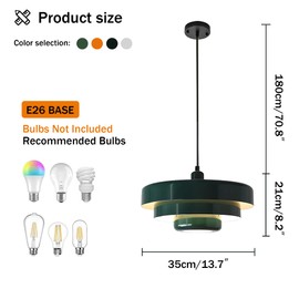 DoungRos Mid Century Pendant Light Fixtures Ceiling Pendant Lighting 3-Layer Metal Shade Design Vintage Flush Mount Light for Dining Table Kitchen Island Hallway (Green)