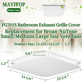 FG701S Universal Update Bathroom Fan Cover with Springs Compatible with Bro-an-NuT-one Small/Medium/Large Size Vent fans,Bathroom Ceiling Square Fan Cover Replacement (White) 13.25" x 13.25" x 1.3"