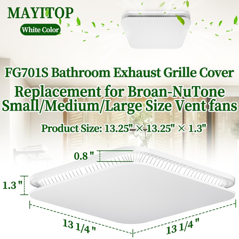 FG701S Universal Update Bathroom Fan Cover with Springs Compatible with