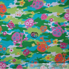Benartex BonEful FABRIC FQ Cotton Quilt Green Pink Blue Camo Flower Power Face Mask Girl