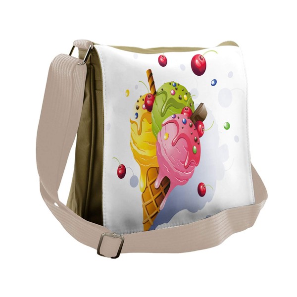 Lunarable Colorful Messenger Bag, Tasty Ice Cream Digital, Unisex Cross-body