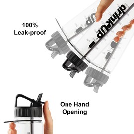 DrinkUp Motivational Water Bottle with Time Markings Straw | Leak Proof Reusable BPA free Hour Measuring Reminder Drinking Bottle | Ideal for Gym Hiking Cycling School Office 900ml